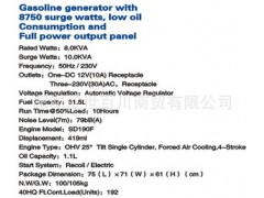 三鼎工业8KVA便携式低油耗发电机SD10000E小型220V汽油发电机组图2