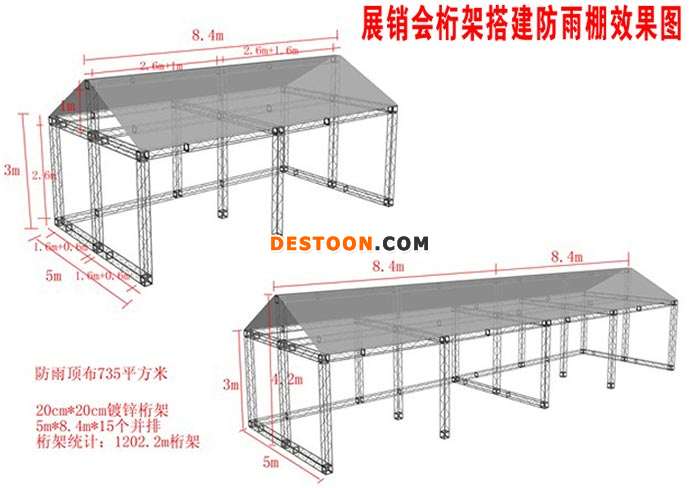 镀锌圆管桁架搭建的防雨棚效果图